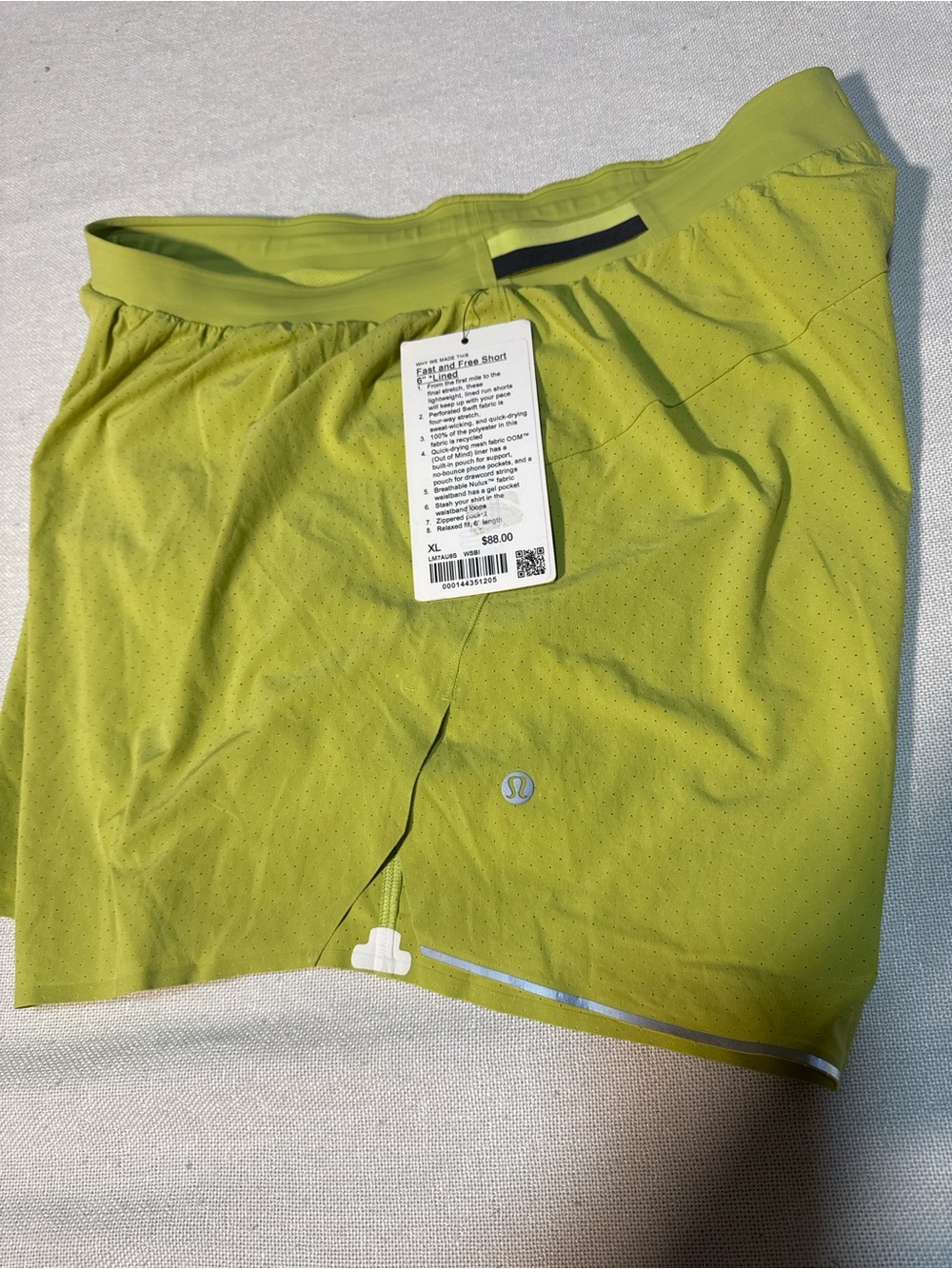 lululemon athletica Men's Lime Green Performance Running Shorts - Picture 3 of 3